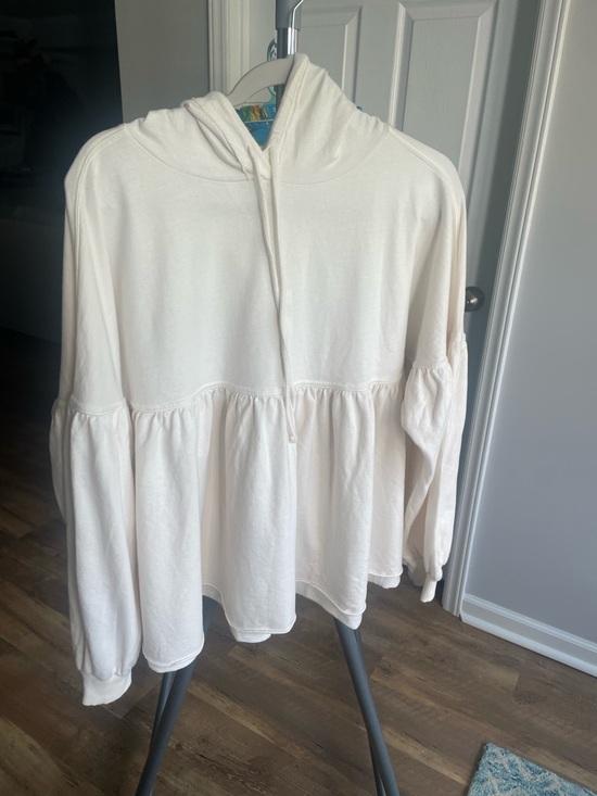 aerie Tops - aerie Off-White Hooded Peplum Pullover